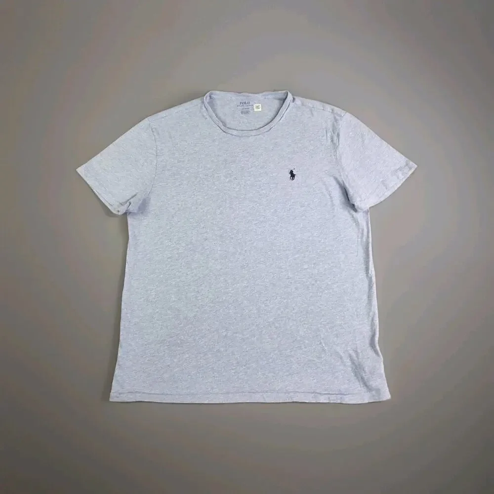 Polo Ralph Lauren T-Shirt Mens Sz L Blue Heathered Cotton Crewneck Pony Logo C40